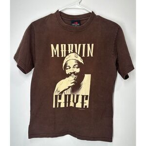 Vintage Y2k Zion 2004 Marvin Gaye Double Sided Portrait T Shirt Brown - Small